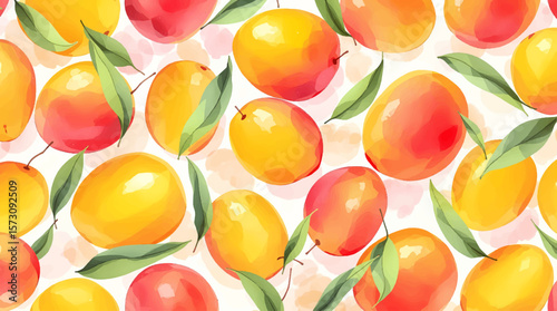 Watercolor background pattern mango on white background
