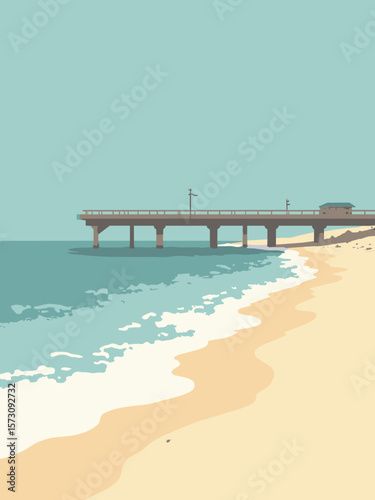 Virginia Beach - broad Atlantic surf and boardwalk in aquamarine, driftwood beige, and ivory