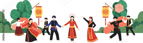 Celebrating chinese culture traditional dance performance illustration art