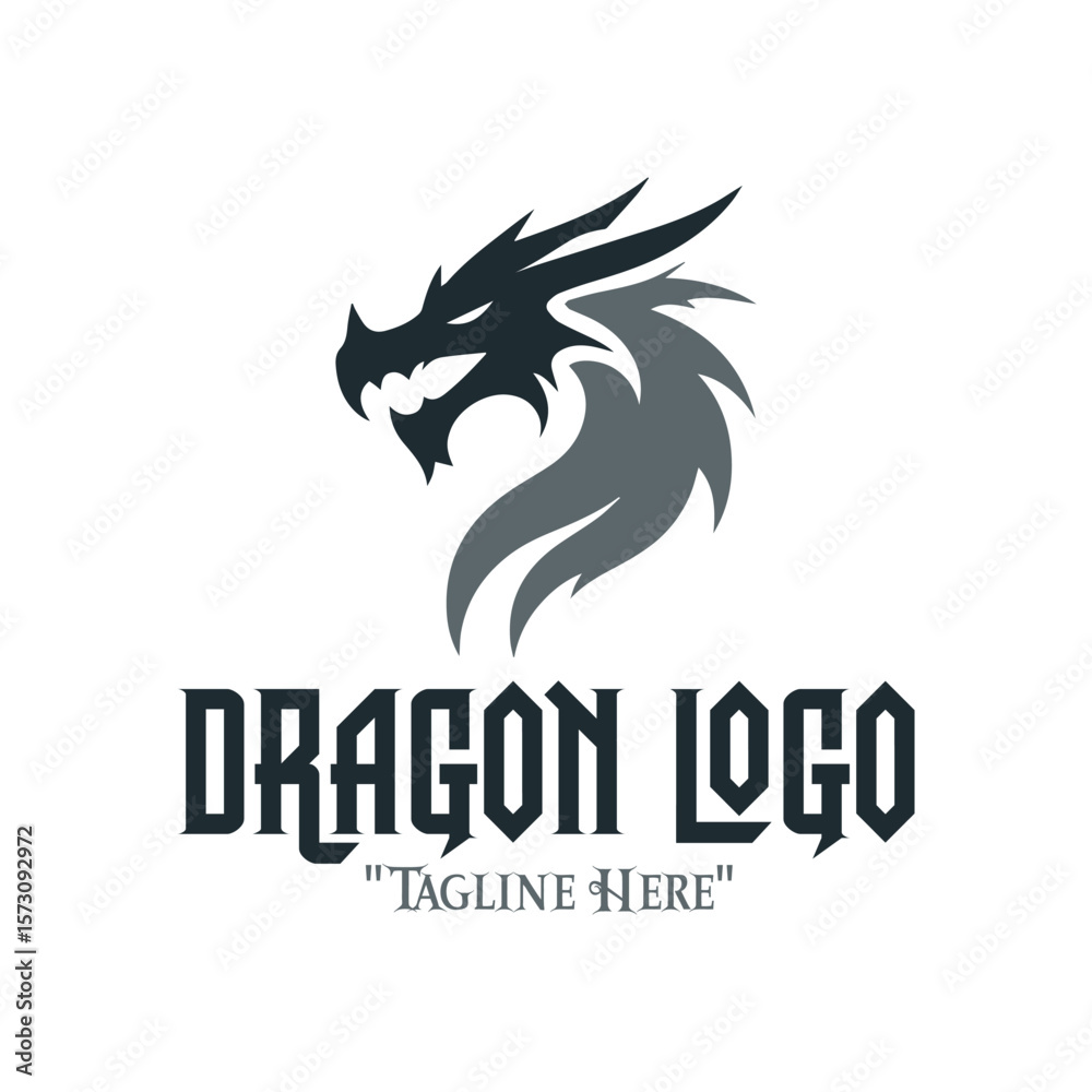 Obraz premium Symbolic Iron Dragon Logo in Metallic Tones for Dynamic Fantasy and Brand Identity 