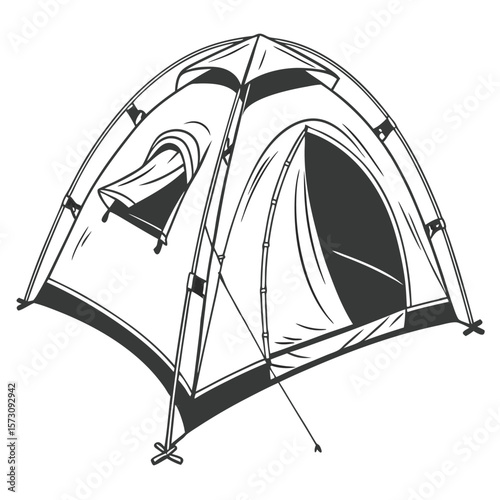 Simple camping tent outline, perfect for outdoor adventure, travel, or nature designs on a white background.