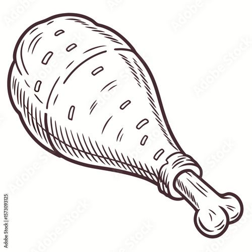 Simple chicken drumstick outline, ideal for food, meat, or culinary designs on a white background.