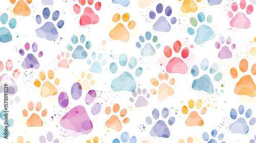 Vibrant Watercolor Paw Prints: A Colorful Canine Canvas