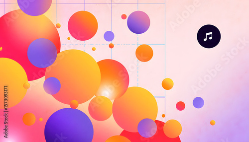 Wallpaper Mural Colorful spheres in a gradient background with a music note icon. Torontodigital.ca