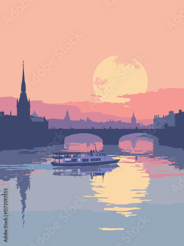 Liverpool - River Mersey ferry silhouette under pastel sunset in peach, lavender, and navy