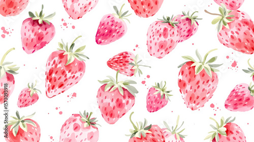 Watercolor pattern strawberries on white background