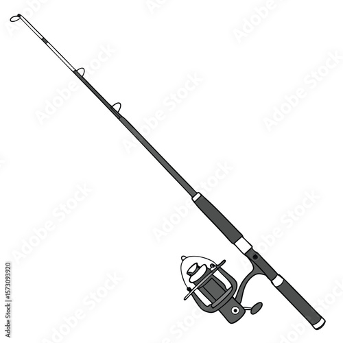 Simple fishing rod outline, great for recreation, outdoor, or sports designs on a clean white background.