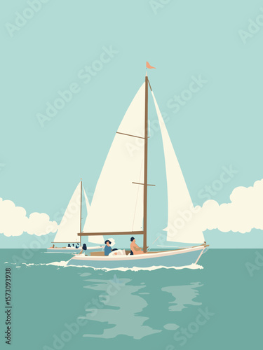 Kiel - Baltic Sea sailing regatta with white sails and sea green water under clear sky
