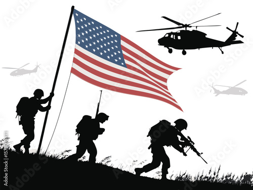 Silhouette of an American soldier with a flag