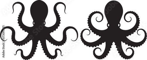 Mysterious octopus silhouette with tentacles and suction cups