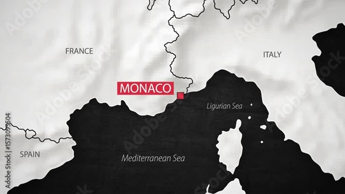 Monaco Map - Fast Zooming from World Map. Animated Motion Graphics Shape Map of the Monaco. 4K Resolution Stock Video for News, Vlogs etc.