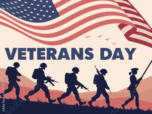American Independence Day background with silhouette illustrations of people dancing, enjoying a party, and a family with children