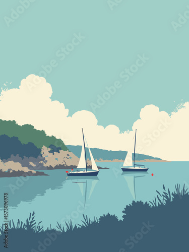 Eckernförde - sheltered bay and sailboats under cobalt sky in navy, white, mint, and driftwood gray
