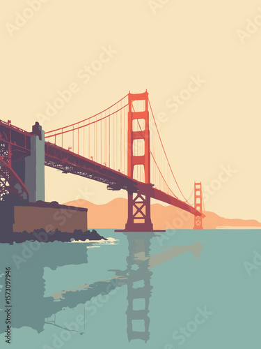 San Francisco - teal bay waters reflecting Golden Gate Bridge in foggy orange and slate gray tones