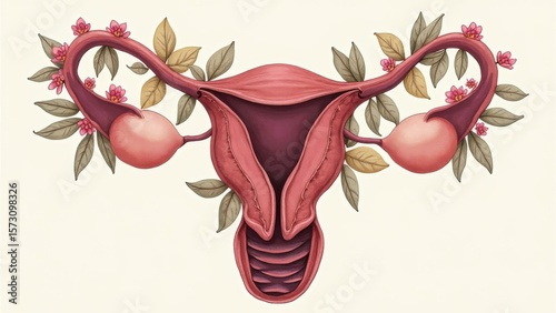 Wallpaper Mural Organ of the uterus with flowers, female nature. Woman reproductive health illustration. Torontodigital.ca