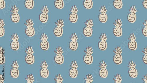 Seamless Pineapple Pattern on Dusty Blue Background