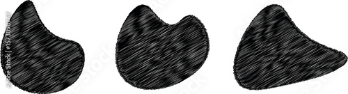 Stone-Like Irregular Shape Rendered as an Abstract Black Scribed Brush used pebble  Amoeba with Rough Artistic Texture Overlay