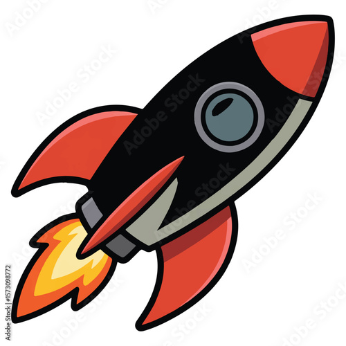 A vibrant cartoon rocket soaring into space, symbolizing adventure, exploration, and technological innovation