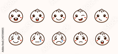 traditional dumpling and momo food facial expressions premium vector illustration set