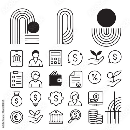 Icons set used in the finance sector worldwide, Vector isolated with white background