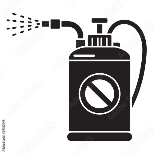 A pesticide sprayer icon with a prohibition symbol, indicating the controlled or restricted use of chemicals for pest control