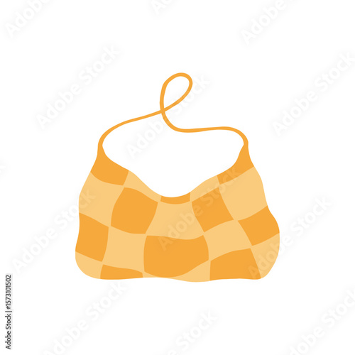 Women's bag, hobo. Fashion accessory with checkered print. Hand drawn vector illustration. Isolated element.