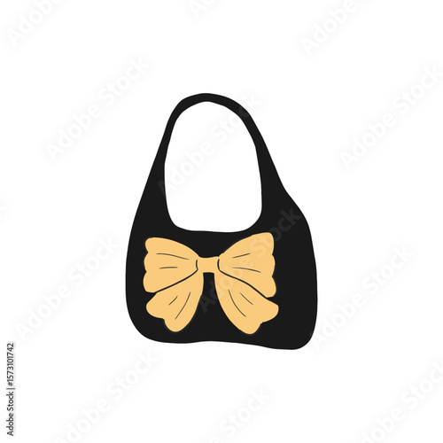 Women's bag, hobo. Fashion accessory with a bow. Hand drawn vector illustration. Isolated element.