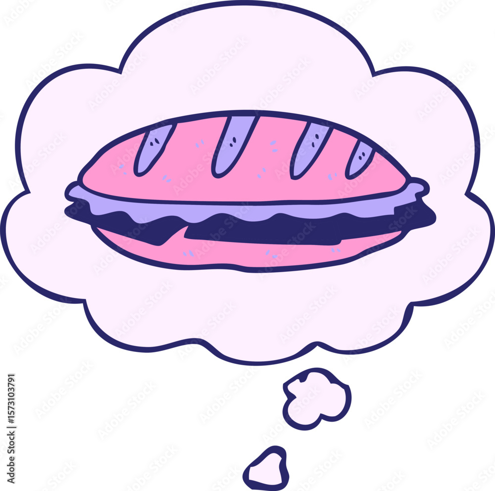 Obraz premium cartoon cheese sandwich with thought bubble in bright neon color