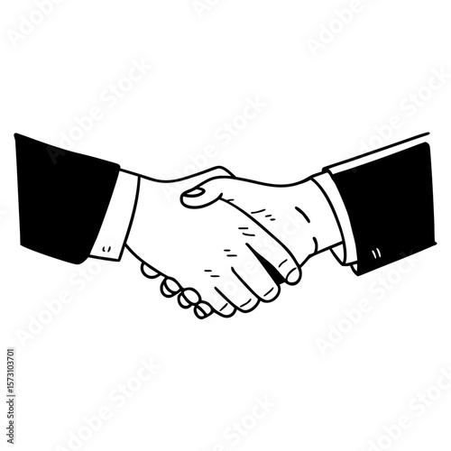 Minimalist Line Art Drawing of a Businesswoman and Businessman Handshaking for Agreement
