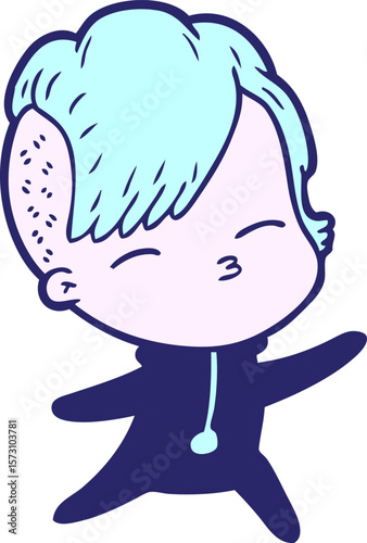 cartoon squinting girl in bright neon color