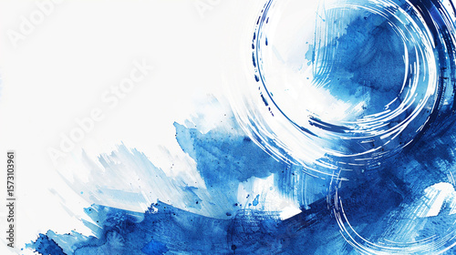 青の水彩画　筆テクスチャー背景イラスト　Generative AI
