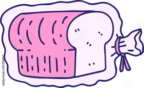 cartoon loaf of bread in plastic bag in bright neon color