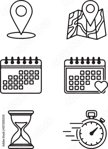 Planning & Scheduling Icons for Time Management, Location, and Events