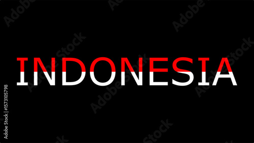 Indonesia text with Indonesian flag color in text. Indonesia flag red white on text illustration vector