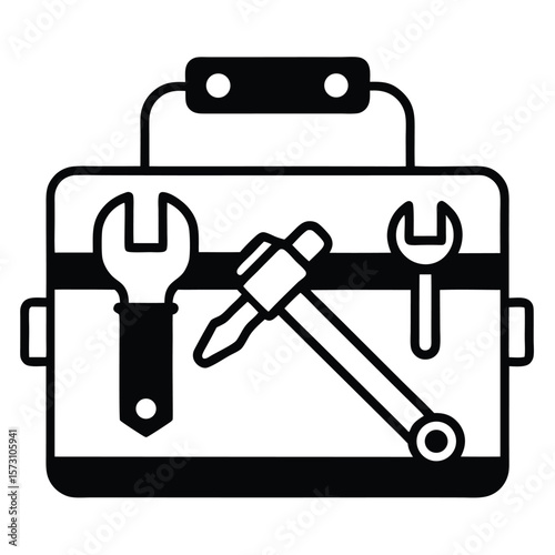 Minimalist Toolbox Line Icon with White Backdrop