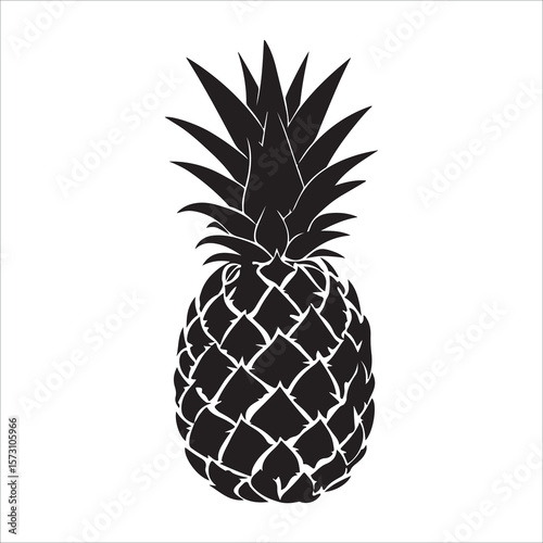 Pineapple silhouette icon isolated, pineapple silhouette line art vector illustration with a white background Vector illustration