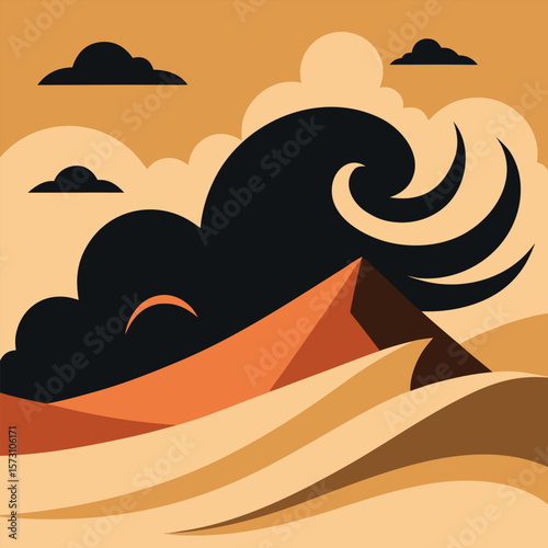 Desert Sandstorm Vector – Dust Storm over Dunes Illustration