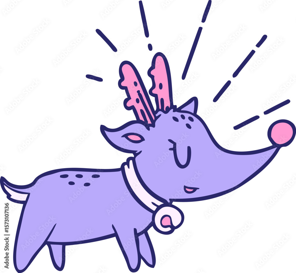 Naklejka premium illustration of a traditional tattoo style christmas reindeer in bright neon color