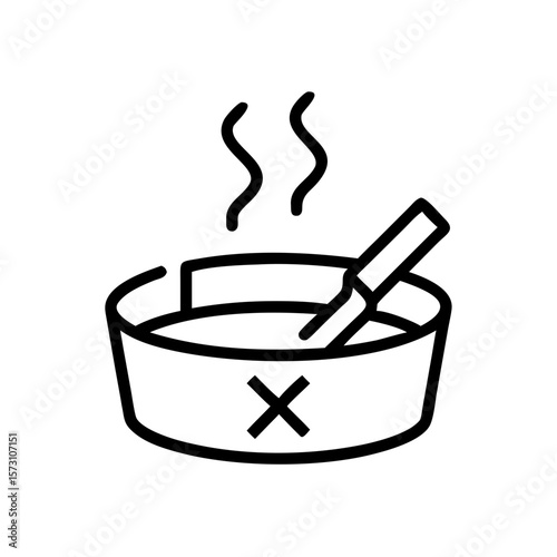 Ashtray with crossed-out sign, minimalist style, black and white