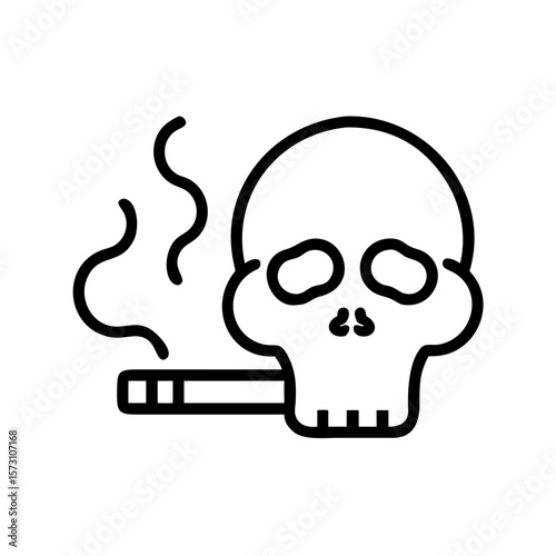 Skull with cigarette smoke forming, minimalist style, black and white