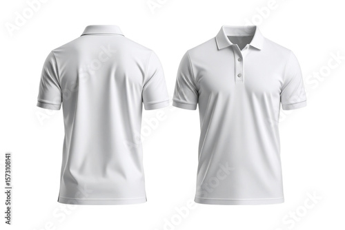 Plain White Man Polo Shirt Front and Back View Isolated on White Background