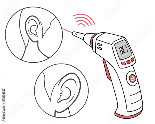 Digital ear thermometer measuring body temperature illustrated medical concept