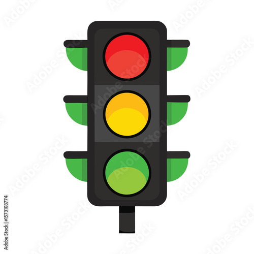 Traffic light icon. Red yellow green lights. Flat vector illustration isolated on white
