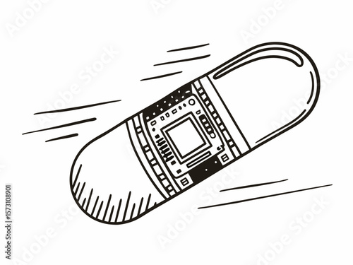 Hand drawn medical capsule with integrated circuit for technological health