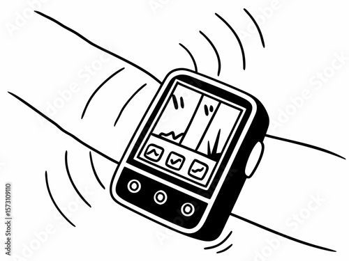 Hand drawn smartwatch illustration showing data on a white transparent background