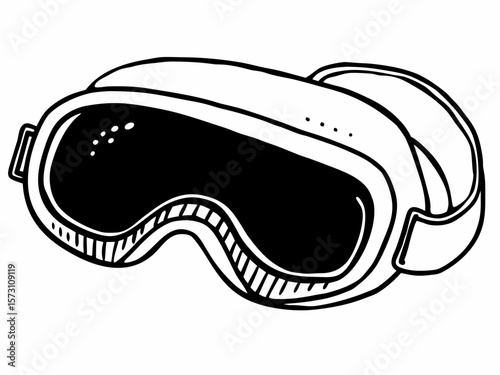 Hand drawn ski goggles illustration in bold black and white on transparent background