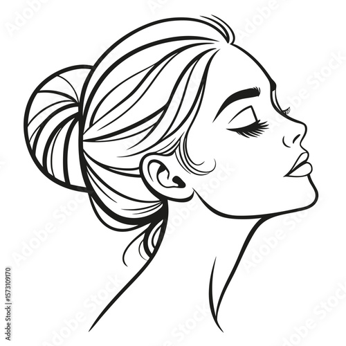 Minimalist vector illustration of a woman s elegant face with clean lines