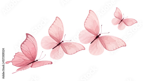 Four delicate pink butterflies in flight isolated on transparent background