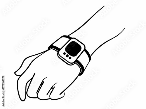 Hand wearing a modern smartwatch vector illustration with simple outlined design