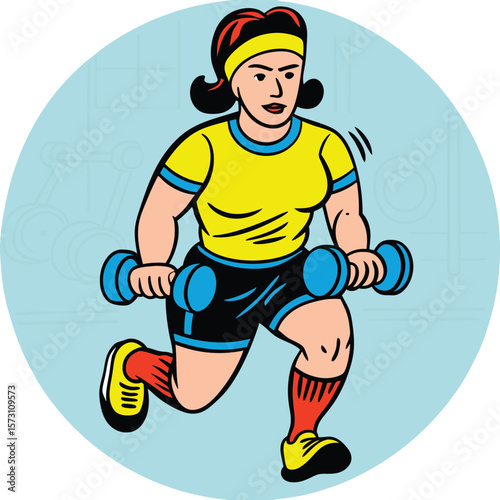 Woman Doing Lunges with Dumbbells in Gym
